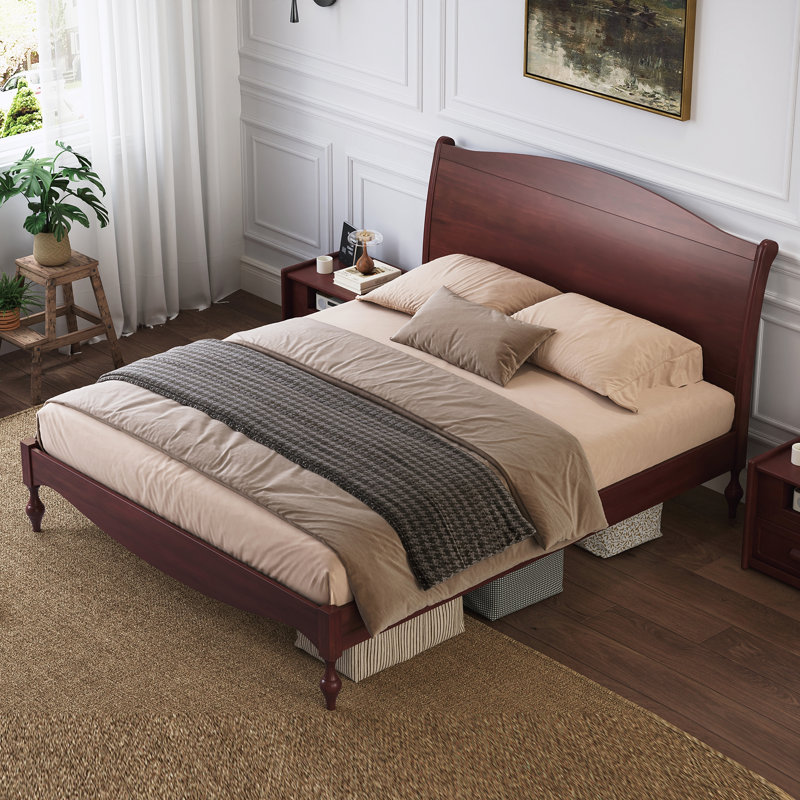 Cadre de lit grand en bois avec tête de lit, lit plateforme rétro, Grand lit, Noyer foncé