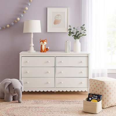 Commode large Kally, 6 tiroirs, finition bois blanc mat moderne, 61 po