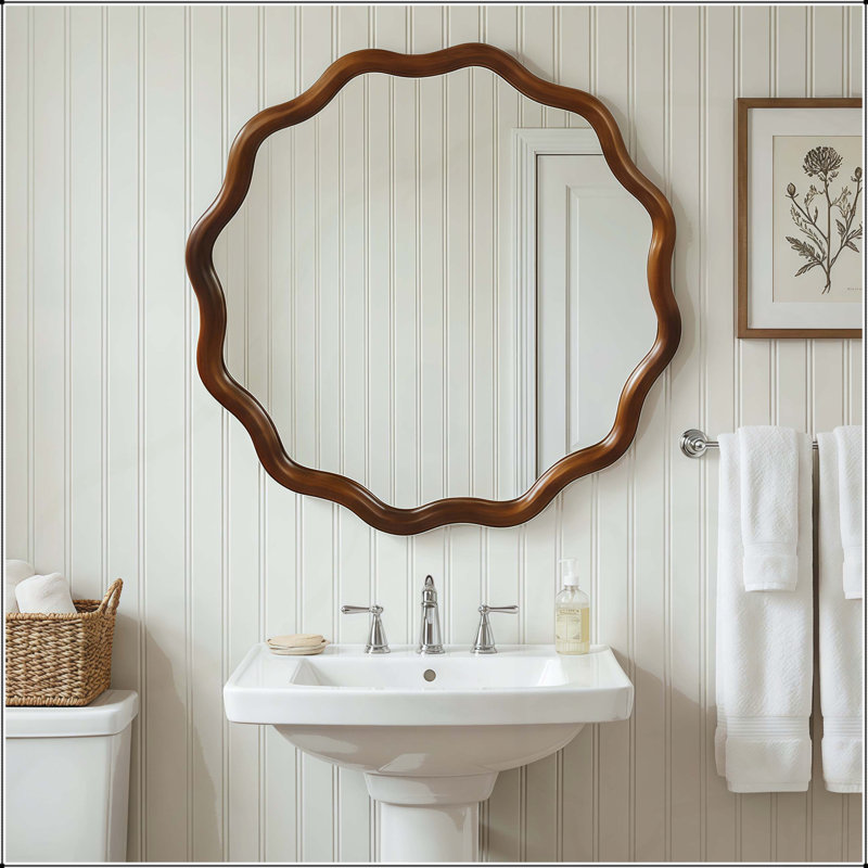 Miroir décoratif 30 pouces, Noyer noir, Rond, 30 po x 30 po