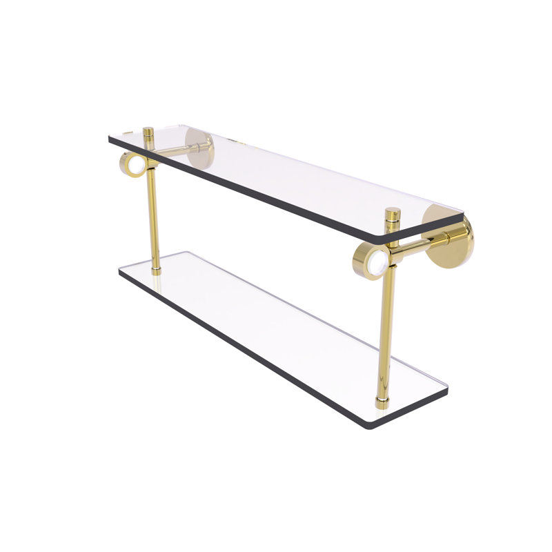 Tablette murale à deux niveaux en verre Margolis, Laiton non laqué, H 9,2 po x l 16 po x P 5,6 po