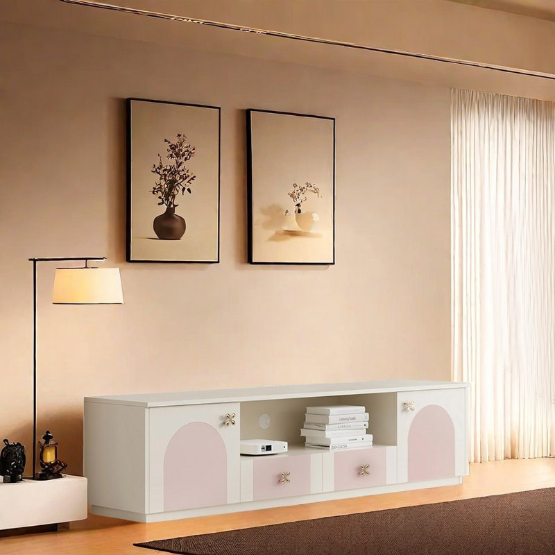 Meuble télé de salon de style italien, 70.87, Rose / crème