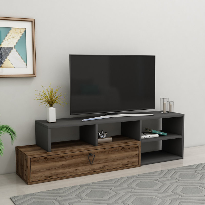 Meuble télé moderne, noyer clair et anthracite, 15,0 po x 47,2 po x 10,8 po et 7,9 po x 33,9 po x 11,6 po | 100% panneau de particules enduit de mélamine, épaisseur: 0,7 po | Design élégant et fonctionnel pour le salon et les espaces de divertissement