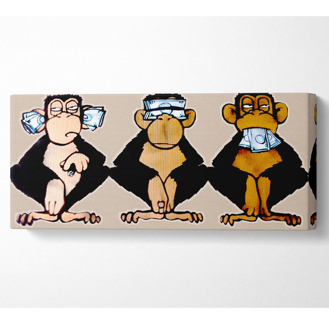 Money Monkeys Wise - Leinwand-Kunstdrucke auf Wrapped Canvas