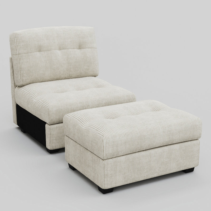 Fauteuil et repose-pieds Bekey Sieber, Beige