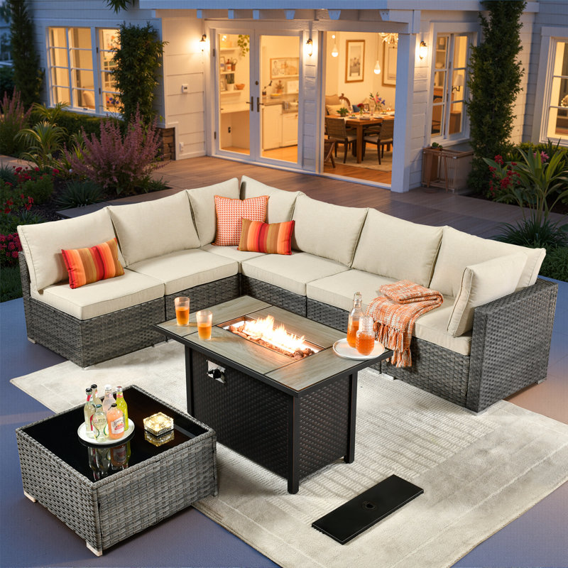 Ensemble de conversation d'extérieur pour 6 personnes avec coussins, Beige