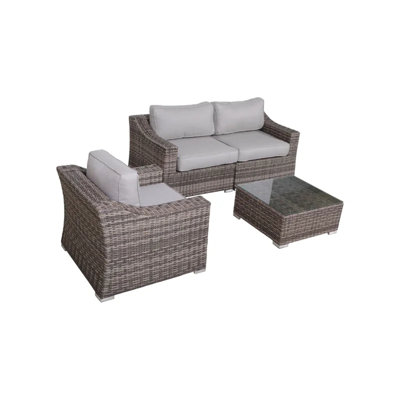 Ensemble de conversation en osier pour 3 personnes avec coussins