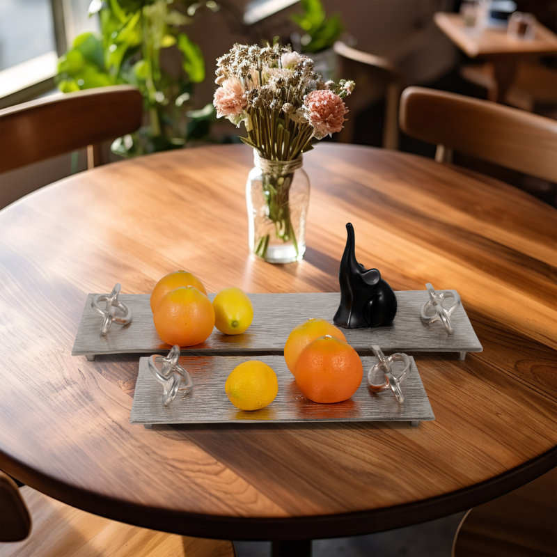 Plateau décoratif en métal avec poignée à maillons pour repose-pieds - Ensemble décoratif pour table basse, bijoux, cuisine ou bibelot Home Decor - ensemble de 2, 21 po, 14 po