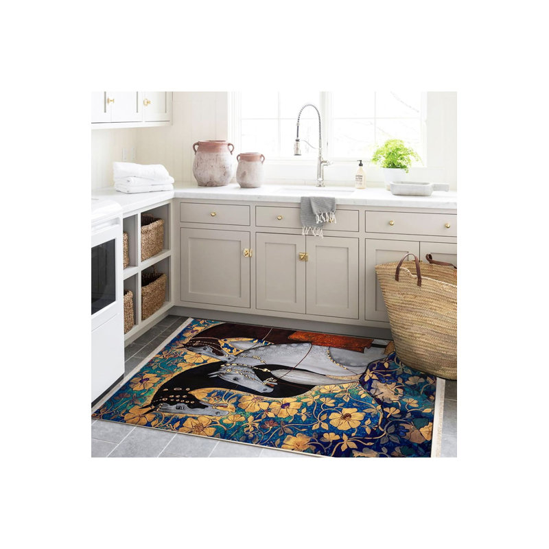 Tapis décoratif moderne à motif floral avec motif de trois chevaux nobles, Tapis de couloir 3 pi 3 po x 9 pi 10 po