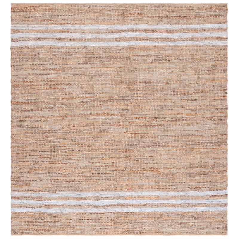 Riem Hand Woven Leather/Cotton/Jute Rug in White/Beige, Square 7'