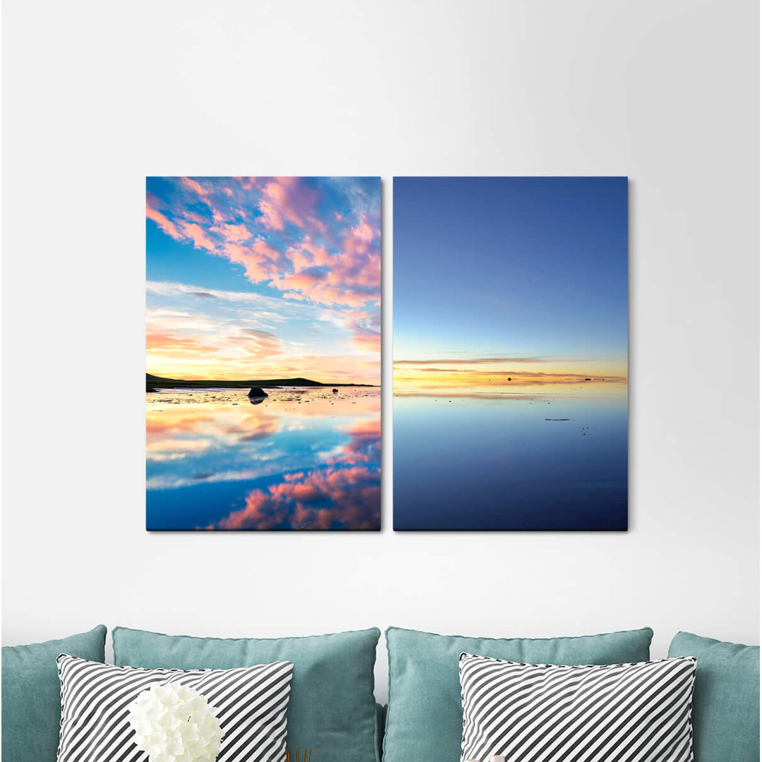 2-tlg. Leinwandbilder-Set - Fotografie „Horizon Sea Pink Clouds Sunset Far Away Relaxing”