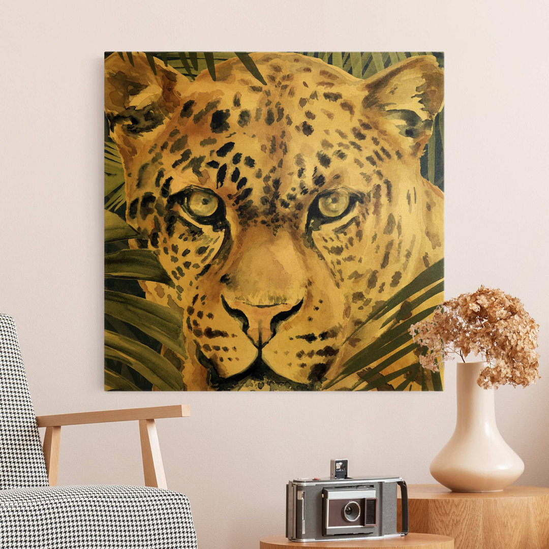 Leinwandbild Gold - Leopard Im Dschungel Quadtrat 18477