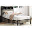 Structure de lit double avec rangement et 2 tablettes, conception classique, ton de bois brun, structure, pas de bruit, installation rapide, essentiel pour la chambre à coucher en gris antique, ports, espace, fonction silencieuse, facile à assembler, boîte-373409929