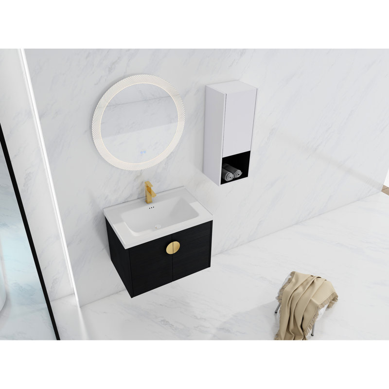 Armoire de salle de bain avec lavabo en céramique et boîte latérale - meuble-lavabo moderne en contreplaqué avec tiroir 28 po