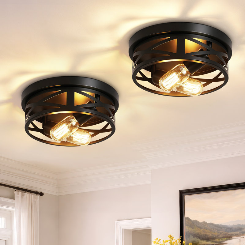 2-Pack Modern Crossed Black Metal 2-Light Flush Mount Ceiling Light(Bulb Not Include), Crossed