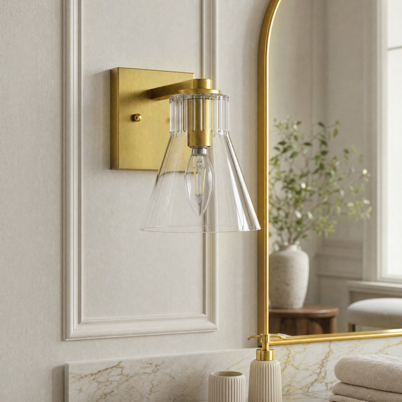 Billie Glass Vanity Light, Antique Brass, 1-light