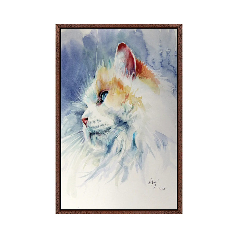 Cat Portrait II by Anna Brigitta Kovacs - Print on Canvas, Classic Brown Wood Framed, 66.04 cm H x 45.72 cm W