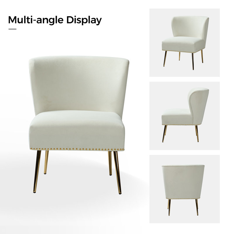 Clive Velvet Side Chair, Ivory Velvet