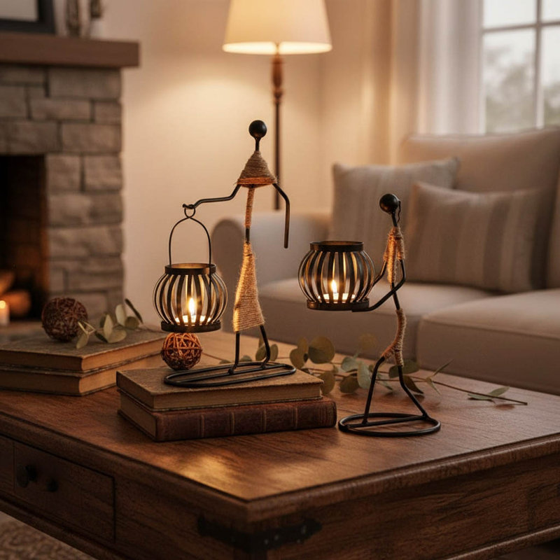 2 Piece Metal Tabletop Candlestick Set