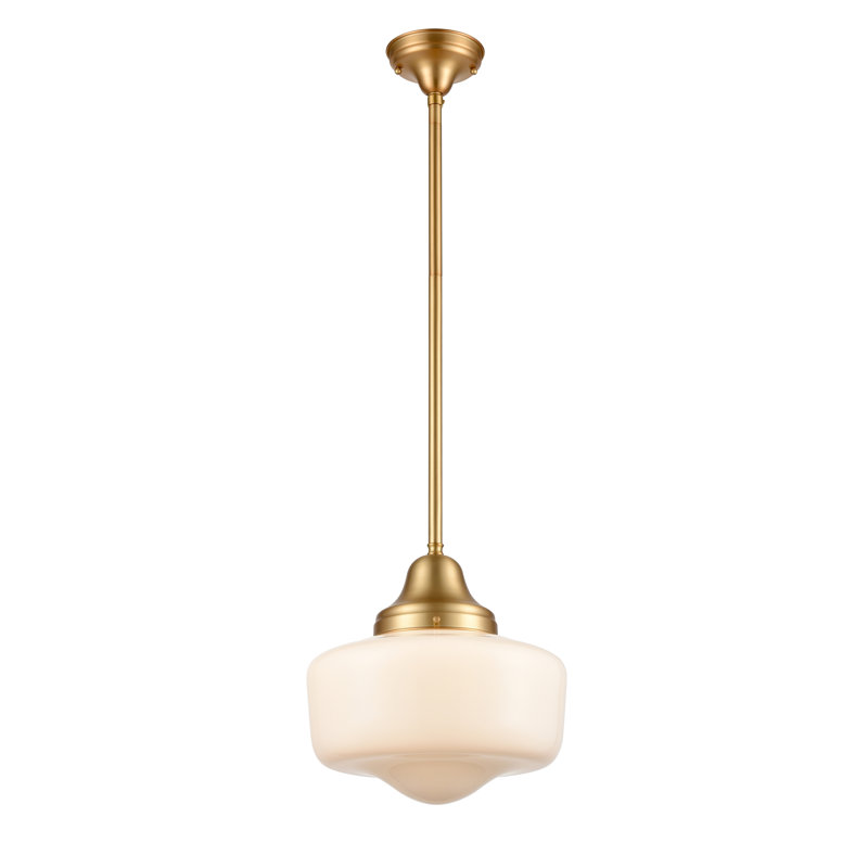 Venetian Brass and Opal Glass 14'' Schoolhouse Pendant Light