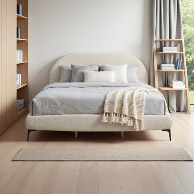 Base de lit tapissier de luxe, lit plateforme très grand californien avec tête de lit courbée, support de lattes en bois rembourré de 41 po de hauteur et sans bruit, aucun sommier requis
