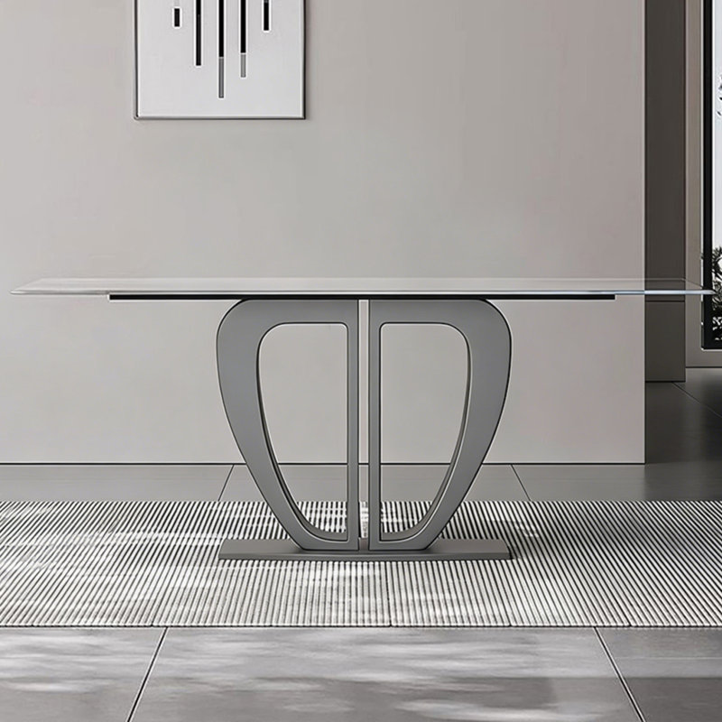 Ensemble de table de salle à manger rectangulaire en acier fritté gris pour 6 personnes, 62.99