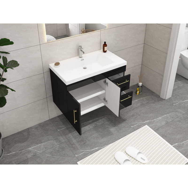 Ensemble de meuble-lavabo simple 36 po Carliss, Noir, Argent