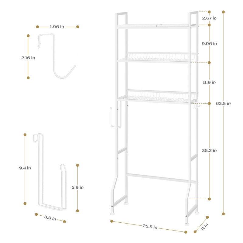 White Toilet Storage Rack with Shelves
