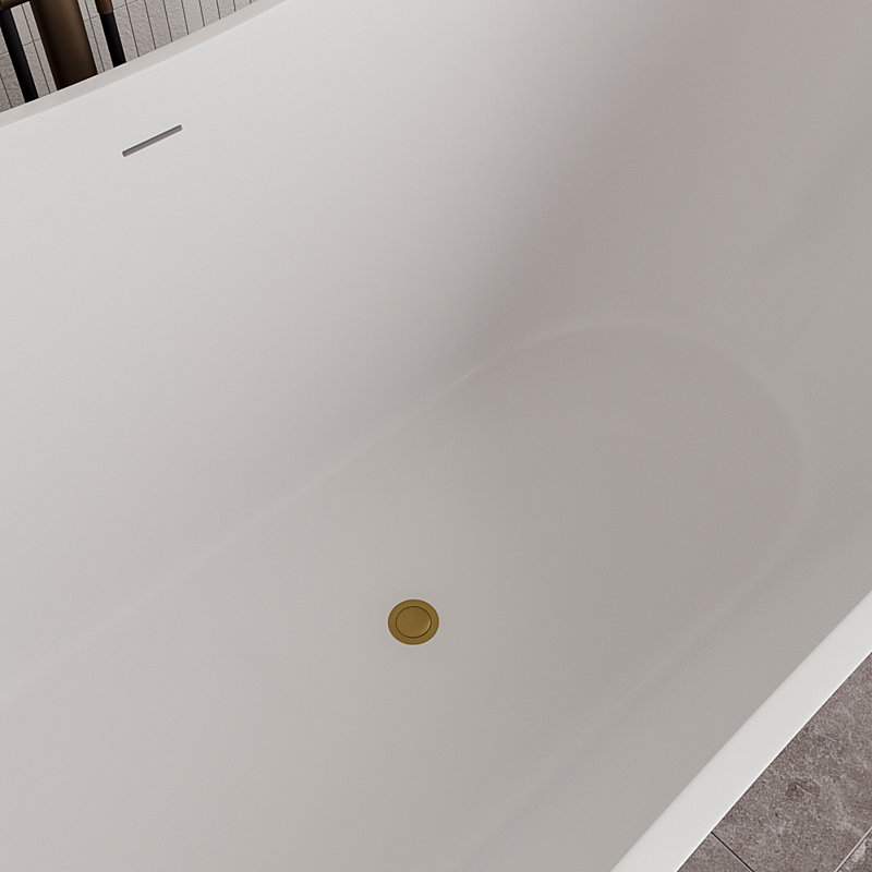 Baignoire autoportante 71 po blanc brillant avec drain interne Streamline, Or brossé
