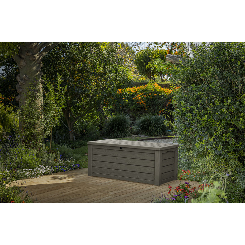 Keter Westwood 150 Gallon Durable Resin Outdoor Storage and Organization Deck Box Ideal For Garden Patio Furniture and Supplies, Taupe