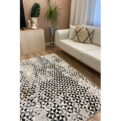 Gray Geometric Pattern Washable Rug