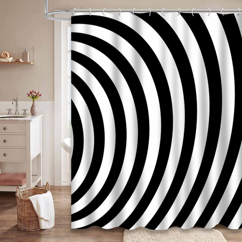 Rideau de douche imperméable noir et blanc avec 12 crochets, L 72 po x l 72 po