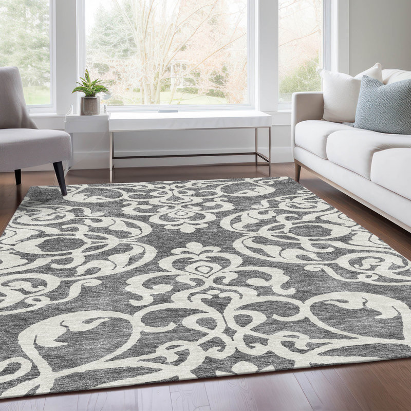 Premium Machine Washable Prisco Gray Rug, Rectangle 2'6" x 3'10"