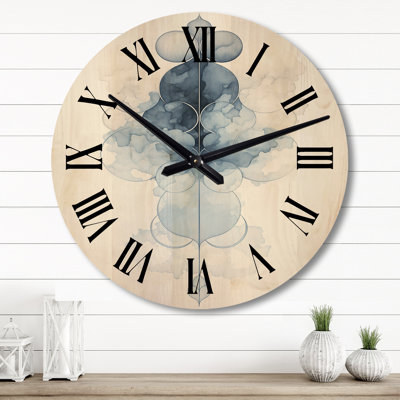 Ethereal Blue Watercolor Bliss I - Abstract Painting Oversized Wood Wall Clock