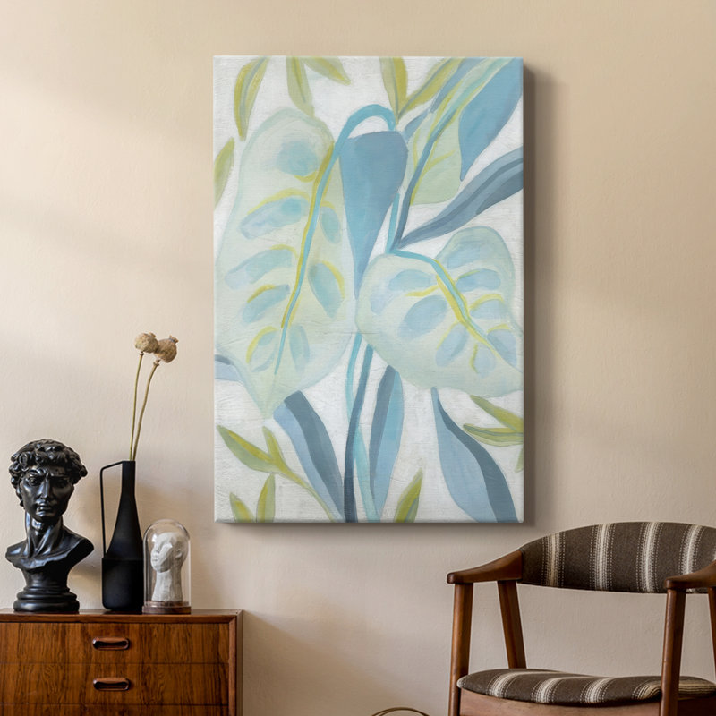 Feuilles aqua tropicales II - galerie Cavas sur mesure, H 12 po x l 8 po