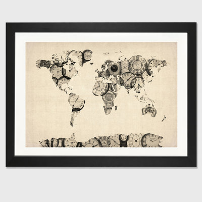 «Map of the World Map from Old Clocks», reproduction d'impression