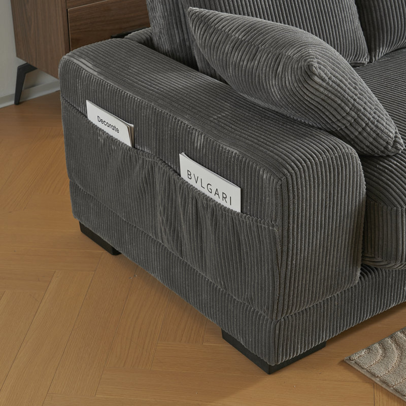 Canapé modulaire Hutsonville, Velours côtelé gris foncé