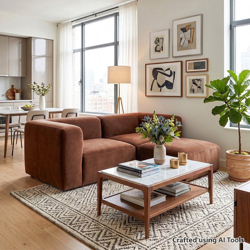 Canapé modulaire en L en velours modulaire avec repose-pieds, siège profond pour appartements et petits espaces de vie