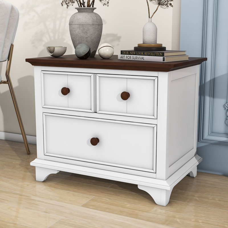 Table de chevet 2 tiroirs en noyer blanc