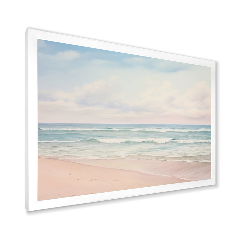 «Ocean Tranquility Tender Pink Pastel Sunrise - Coastal Beach», reproduction d'art sur toile, H 16 po x l 32 po, Blanc