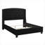 Grand lit tapissier pour chambre principale ou d'invité, style contemporain, bois noir classique et tissu