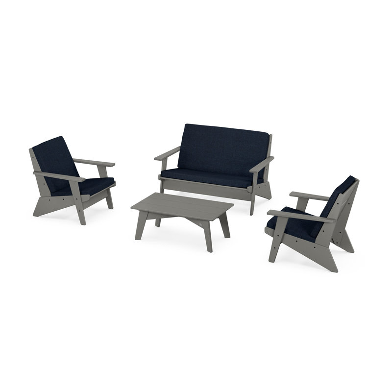 Riviera Modern Lounge 4-Piece Set, Slate Grey, Marine Indigo