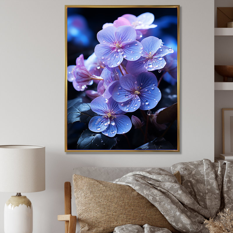 " Violets Illuminated By Moonlight I ", Gold Floater Framed, 44" H x 34" W