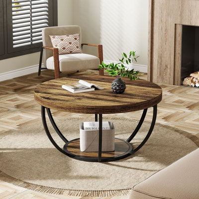 Adalise 2 Tier Metal and Wood Floor Shelf Coffee Table with Storage, Multiple Colors