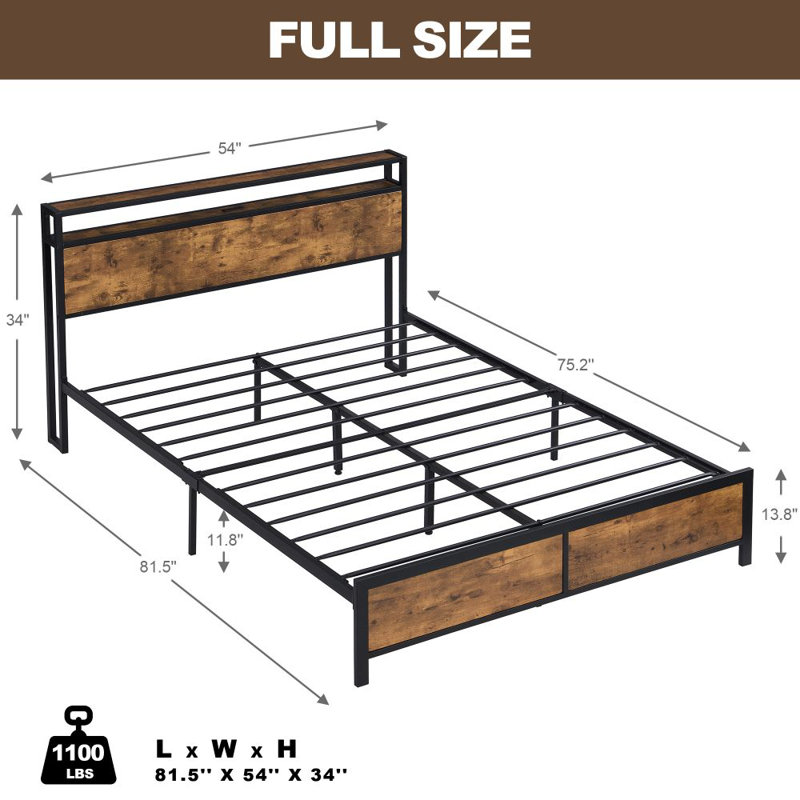 Slat Storage Bed, Full / Double, Rustic Brown