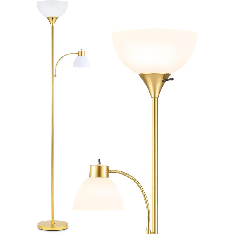 VONLUCE 71" Modern Floor Lamp With Adjustable Reading Lights - 3 Color Temperatures, 2 Rotary Switch Bulbs, Gold