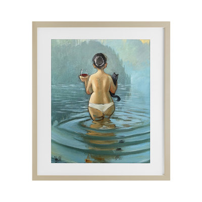 «Cat & Wine Dip At Twilight», reproduction encadrée sous verre, design par Ronald West