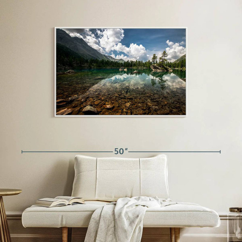 Paysage de lac tranquille, Cadre flottant blanc, 40 po x 27 po