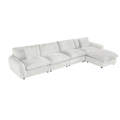 Modular Large 170 in. Plush Chenille Cloud Couch Sofa with Movable Ottoman & Washable Back Cushion Cover