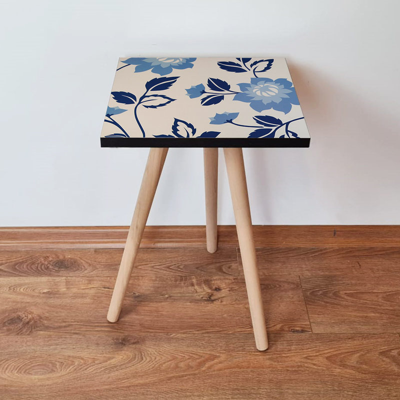 Table d'appoint moderne avec pieds en bois de hêtre, bleu marine et couleur vison, 13,8 x 16,5 x 13,8 pouces | 100% panneau de fibres à densité moyenne avec une épaisseur de 0,7 pouce | Design élégant et fonctionnel pour le salon, la chambre à coucher ou le bureau