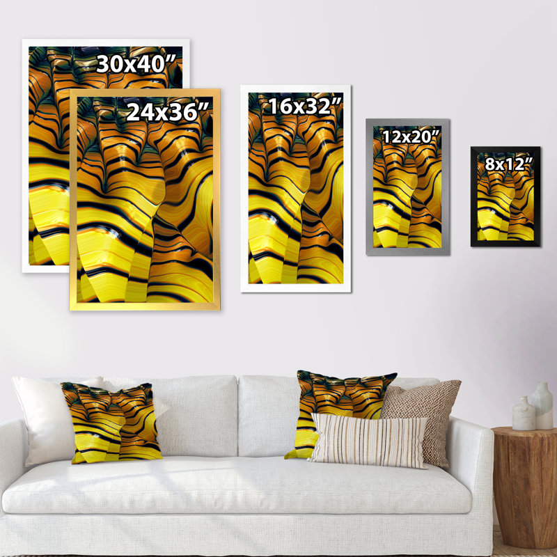 Yellow Dynamic Vortex - Modern & Contemporary Canvas Wall Decor, Black Picture Frame, 20" H x 12" W x 1" D